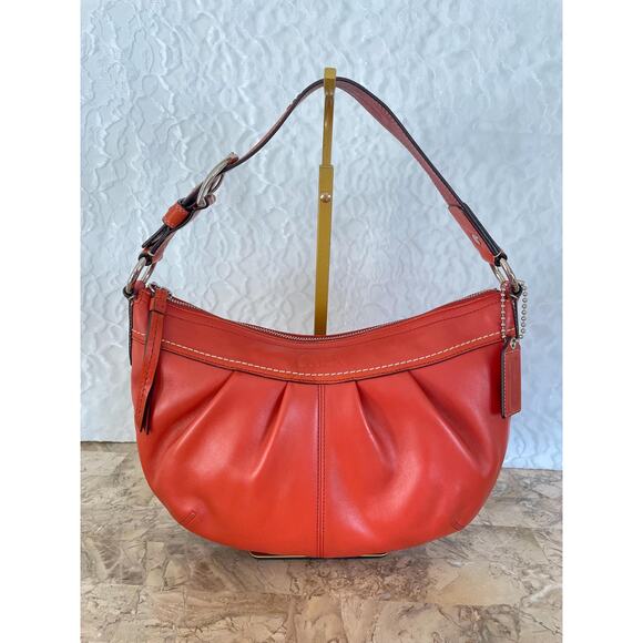 Coach Ergo Pleated hobo/soho red-orange Leather Shoulder Bag F13730 - Picture 2 of 14